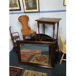 Stag coffee table, Victorian oak hall chair, oak barley twist table and a mirror