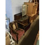 A ladies writing desk, stool and brass fire screen etc.