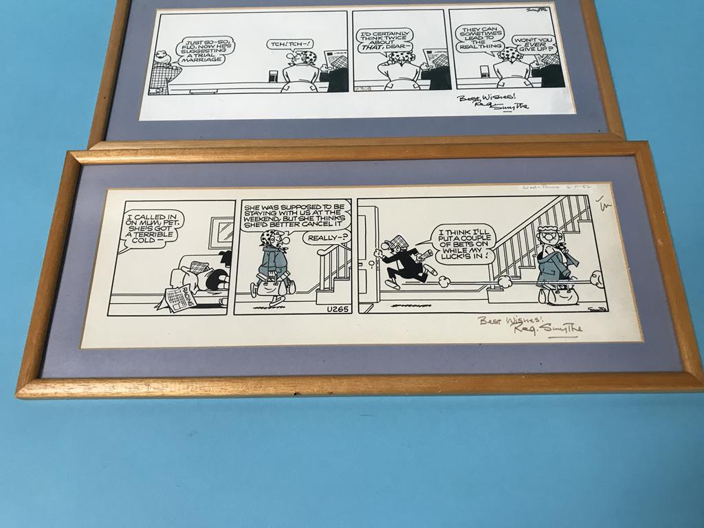 Two framed Andy Cap cartoons, signed 'Best wishes, Reg Smythe' - Image 2 of 3