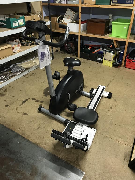 A rowing machine and an exercise bike