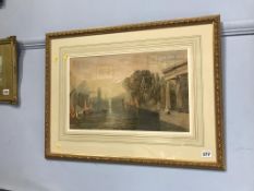 A Continental School, late 19th century, watercolour, unsigned, 'Classical riverscape', 29 x 46cm