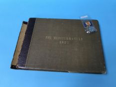 An album of pictures and postcards, 'Mediterranean 1927' and a pair of World War I medals, SPR J. W.