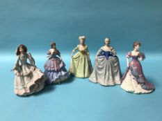 Three Wedgwood figures and two Franklin Mint figures