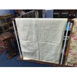 A pale pink Durham quilt with cream reverse, 250 x 195cm