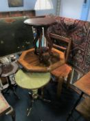 An octagonal table, folding chair, occasional table etc.