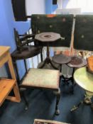 A stool, occasional table and a corner stand etc.