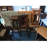 A corner cabinet, stool, plant stand and side table etc.