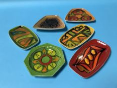 Six various small Poole Pottery dishes