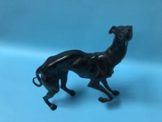 A bronze model of a Lurcher, 39cm height