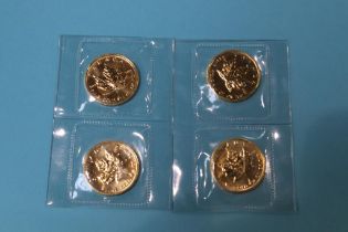 Four Canadian fine gold 1/4 oz coins