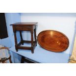 An Edwardian oval tray, oak joint stool etc.