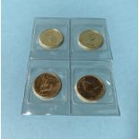 Four Canadian fine gold 1/4 oz coins