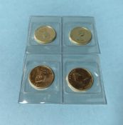 Four Canadian fine gold 1/4 oz coins