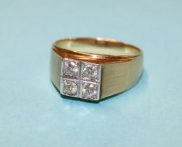 A gents 14ct gold and diamond signet ring, 7.5g