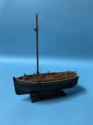A scratch built model boat, by Lance H. Foster, 23cm wide, 27cm high max, 8.5cm wide