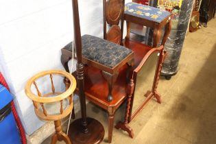 A cake stand, stool and standard lamp etc.