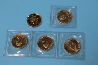 Five 1/10th oz Canadian fine gold coins