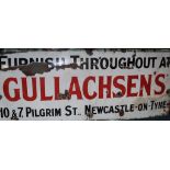 A large enamelled sign, 'Furnish throughout at Gullachsen's 10 and 7 Pilgrim Street, Newcastle on