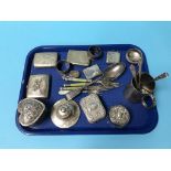 A collection of assorted silver to include a vesta and cigarette box etc.