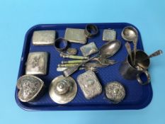 A collection of assorted silver to include a vesta and cigarette box etc.
