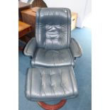 A blue recliner and footstool