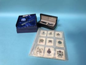 A Sheaffer pencil, Waterman pen and a collection of Silk cigarette cards