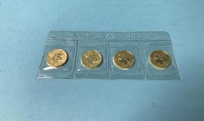 Four Canadian fine gold 1/4 oz coins