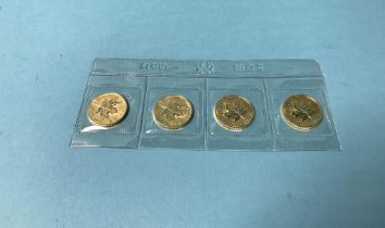 Four Canadian fine gold 1/4 oz coins