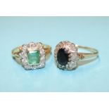 An 18ct gold diamond and emerald mounted ring, 4.6g and one other