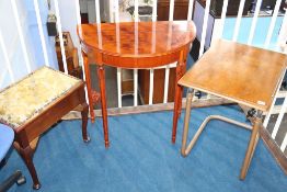 A bed table, stool and half moon table