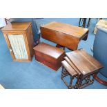 A mahogany box, oak nest of tables and oak filing cabinet