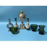 A Noritake vase on stand, a pair of decorative French porcelain vases, an Orrefors glass dish etc.