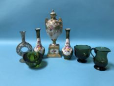 A Noritake vase on stand, a pair of decorative French porcelain vases, an Orrefors glass dish etc.