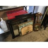 An overmantel mirror and barometer etc.