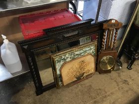 An overmantel mirror and barometer etc.