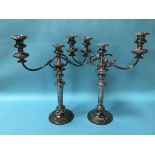 A pair of late 19th century two branch silver plated candelabra