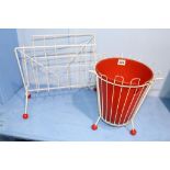 A 1960'S wirework waste bin and magazine rack