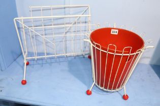 A 1960'S wirework waste bin and magazine rack