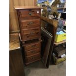 Pair of pine chest of drawers and two mirrors