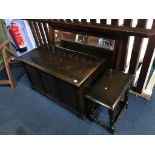 Blanket box, mirror and an oak stool