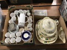 Two trays including china and postcards