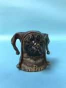 A gold painted bronze novelty inkwell lid in the form of a Pug