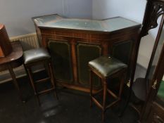 Reproduction mahogany bar and two stools