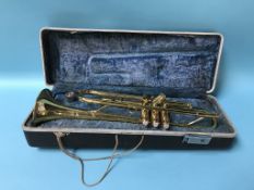 A cased trumpet, by Huttl