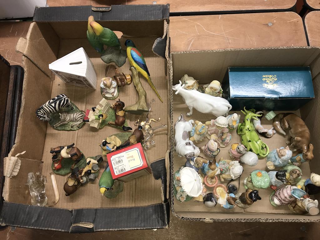 Two boxes of various figures including Beswick etc.