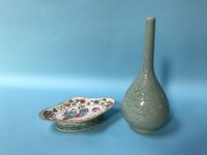 Modern Chinese celadon vase and Canton dish