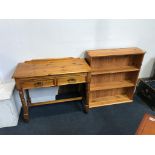 Pine two drawer side table and a bookcase