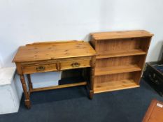 Pine two drawer side table and a bookcase