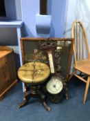 Green leather top swivel stool, a barometer and fire screen