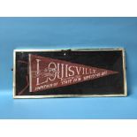 A framed Louisville Kentucky Souvenir of State Fair 1937 flag